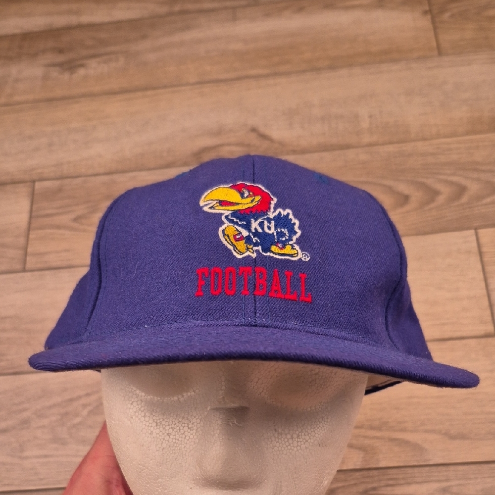 KANSAS UNIVERSITY Logo College Football Champion Snapback Cap Hat 90s VTG RARE